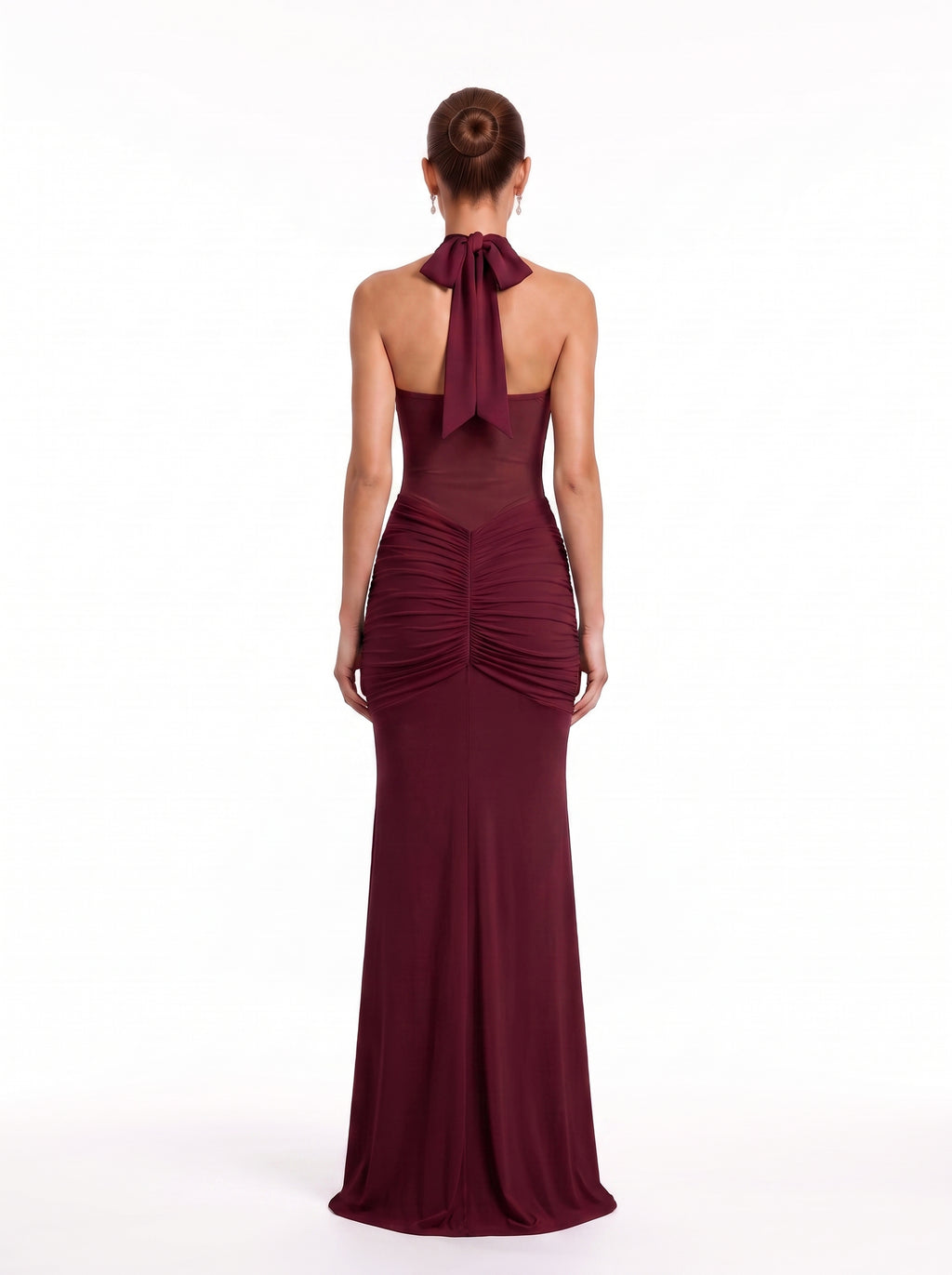 Prime Era Soleil Draped Mesh Maxi Dress - Burgundy