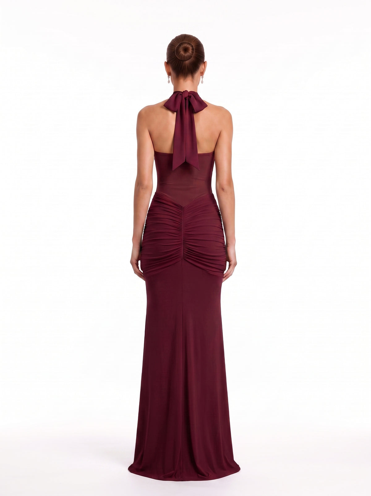 Prime Era Soleil Draped Mesh Maxi Dress - Burgundy