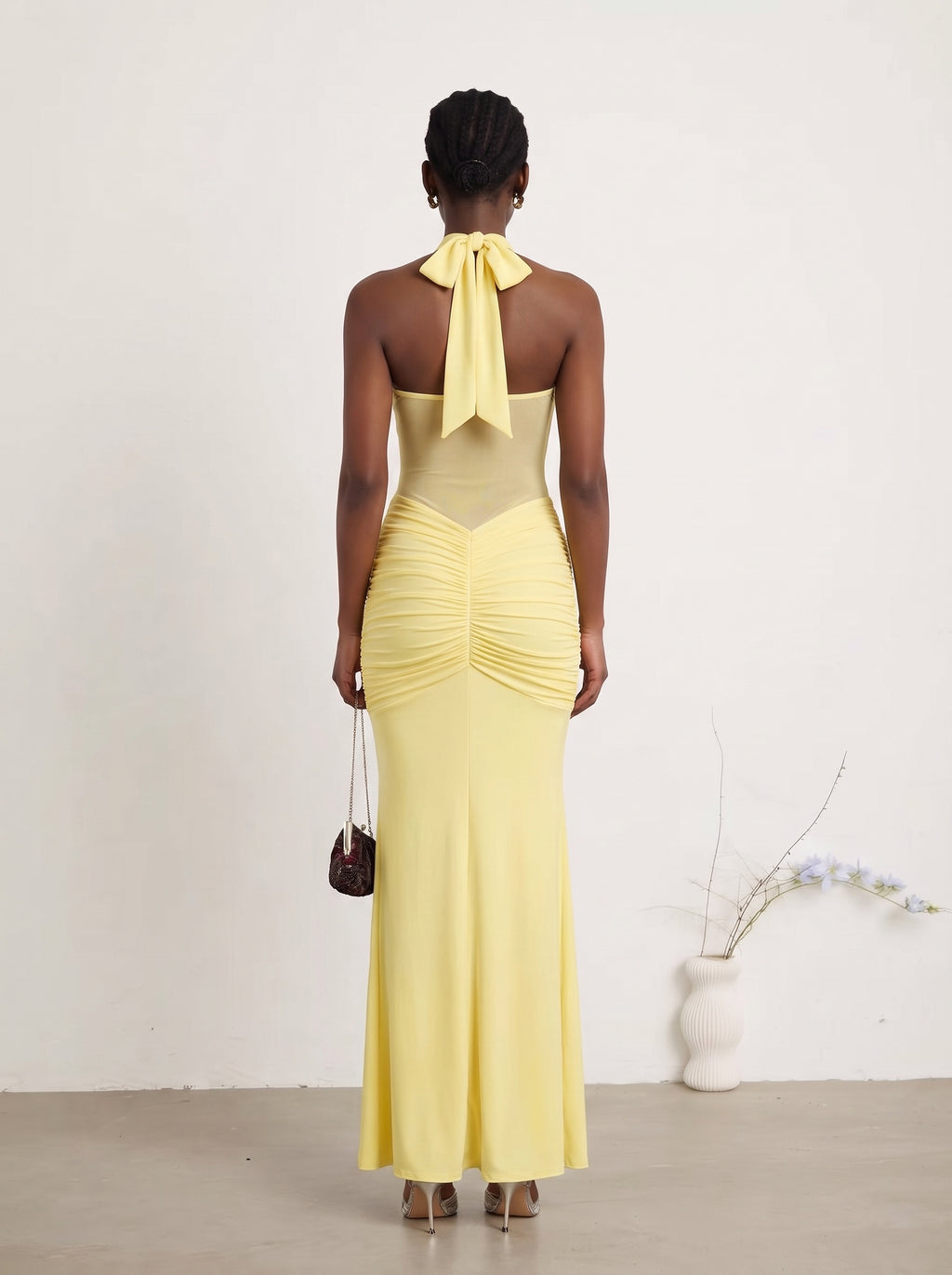 Prime Era Soleil Draped Mesh Maxi Dress - Butter Yellow