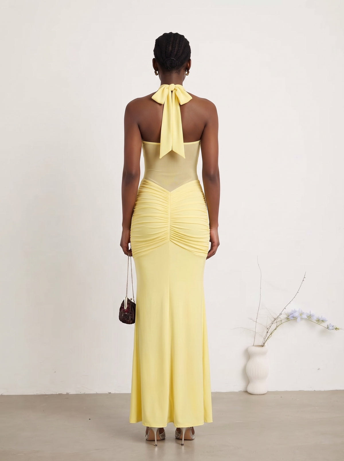 Prime Era Soleil Draped Mesh Maxi Dress - Butter Yellow