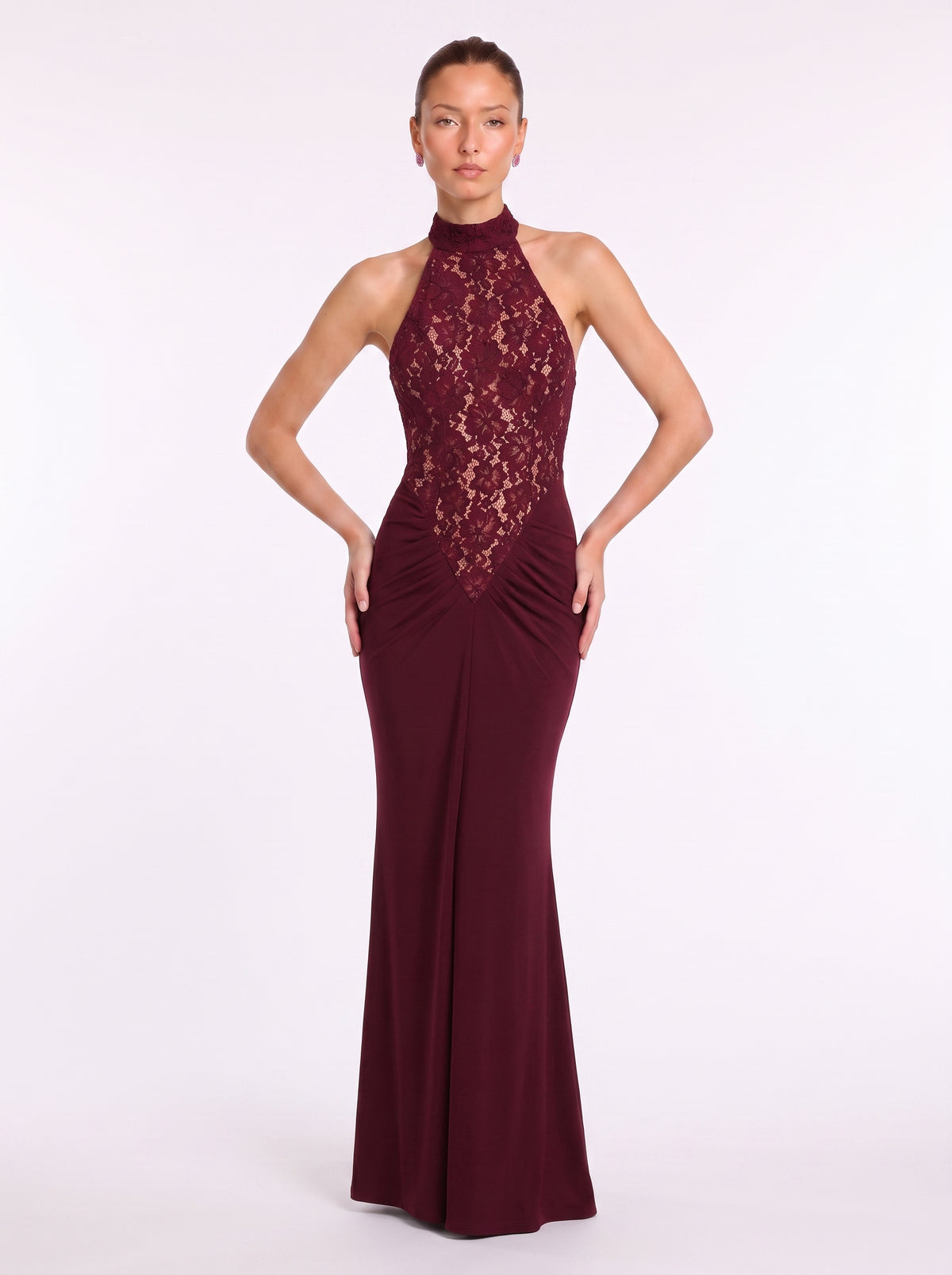 Prime Era Noir Lace Mermaid Gown - Burgundy