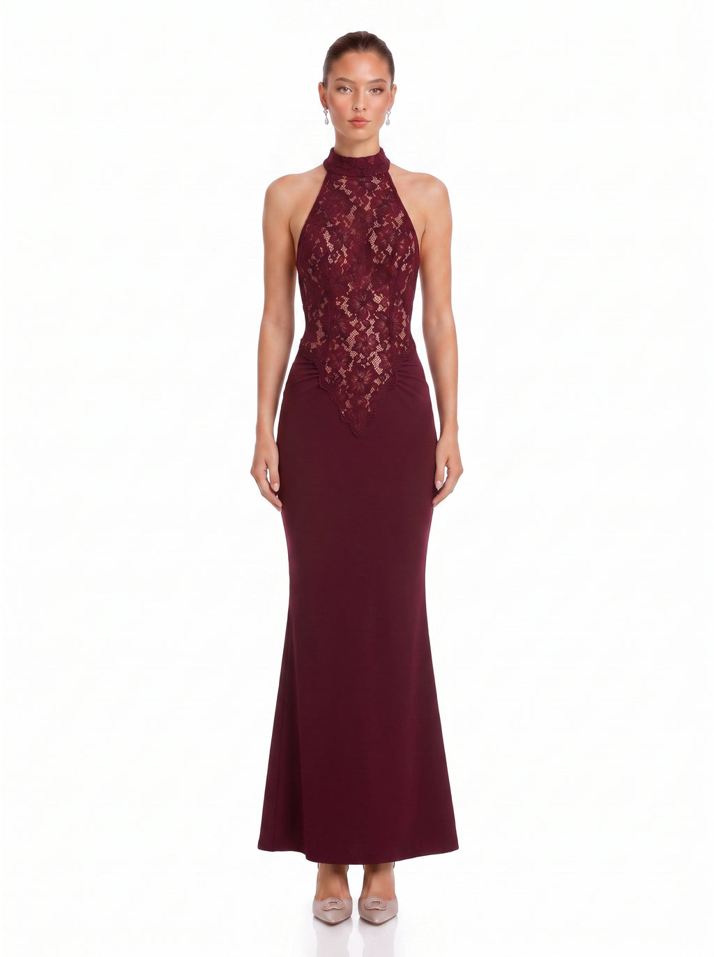 Prime Era Noir Lace Mermaid Gown - Burgundy