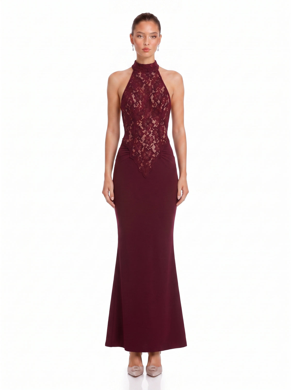 Prime Era Noir Lace Mermaid Gown - Burgundy