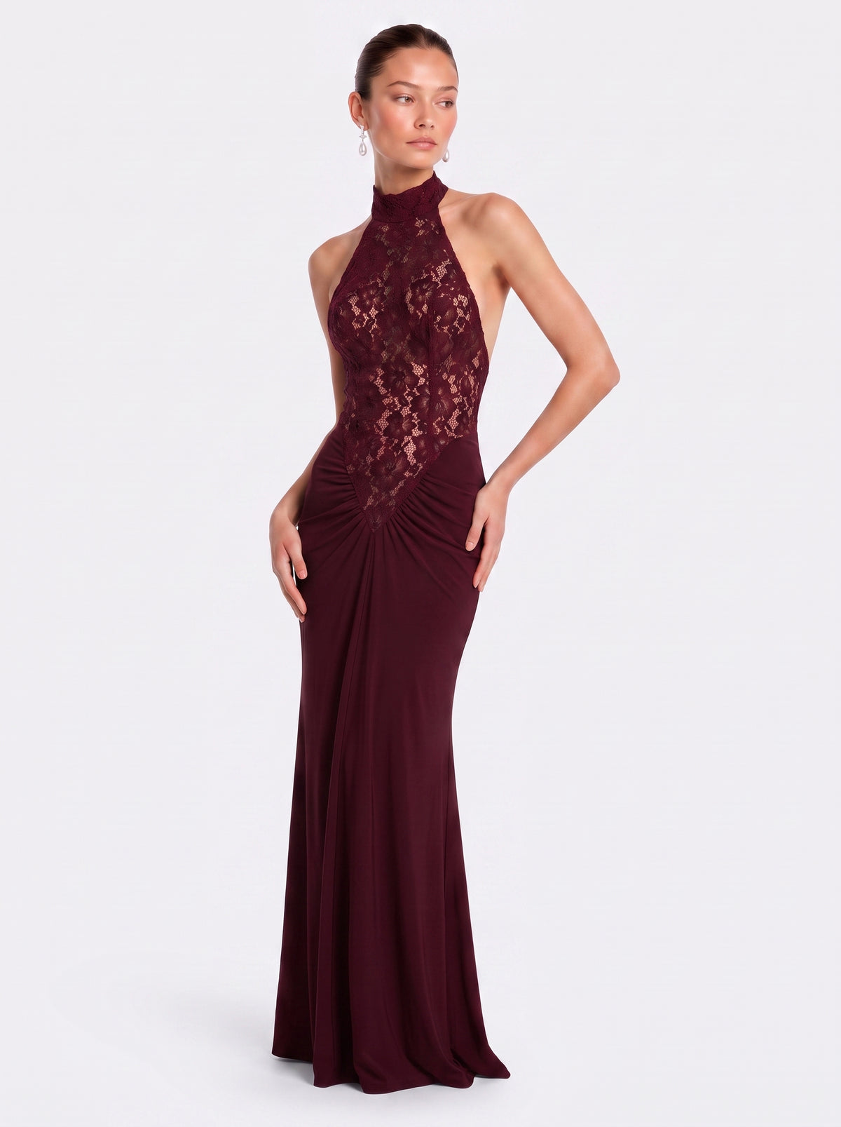 Prime Era Noir Lace Mermaid Gown - Burgundy