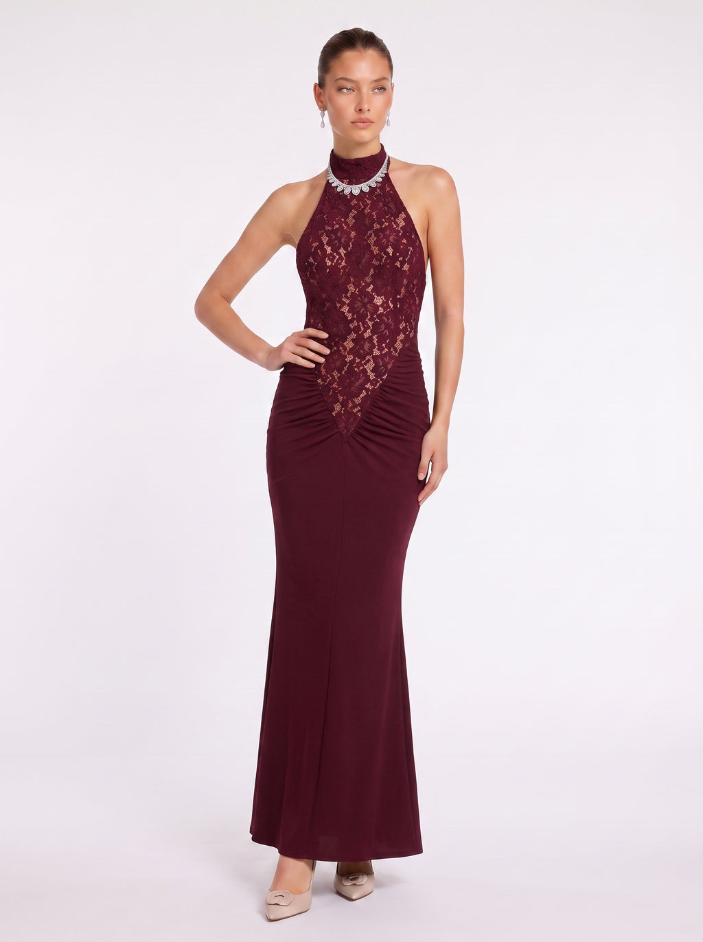 Prime Era Noir Lace Mermaid Gown - Burgundy