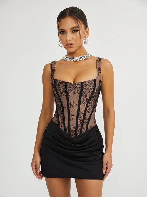 Prime Era Bordeaux Corset Mini Dress - Black