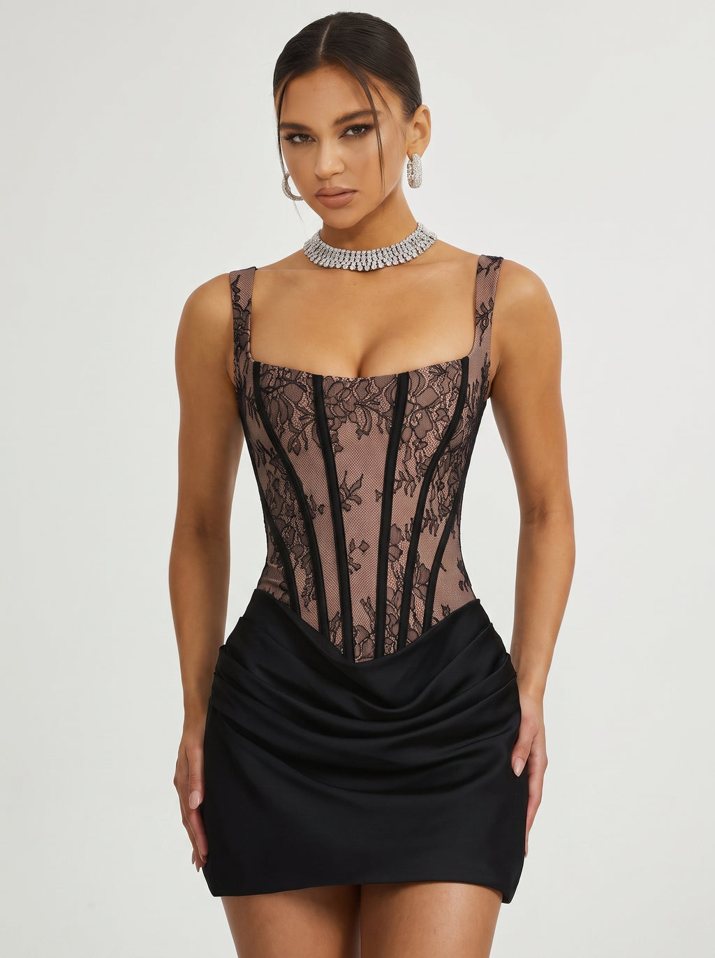 Prime Era Bordeaux Corset Mini Dress - Black