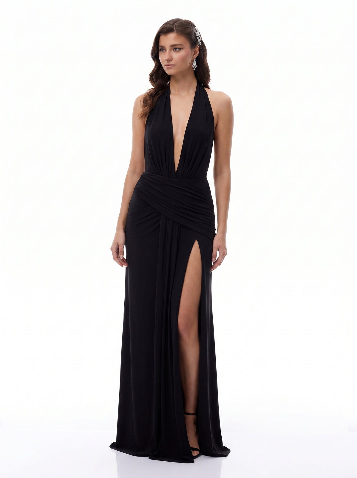 Prime Era Siren Draped Halter Maxi Dress - Black