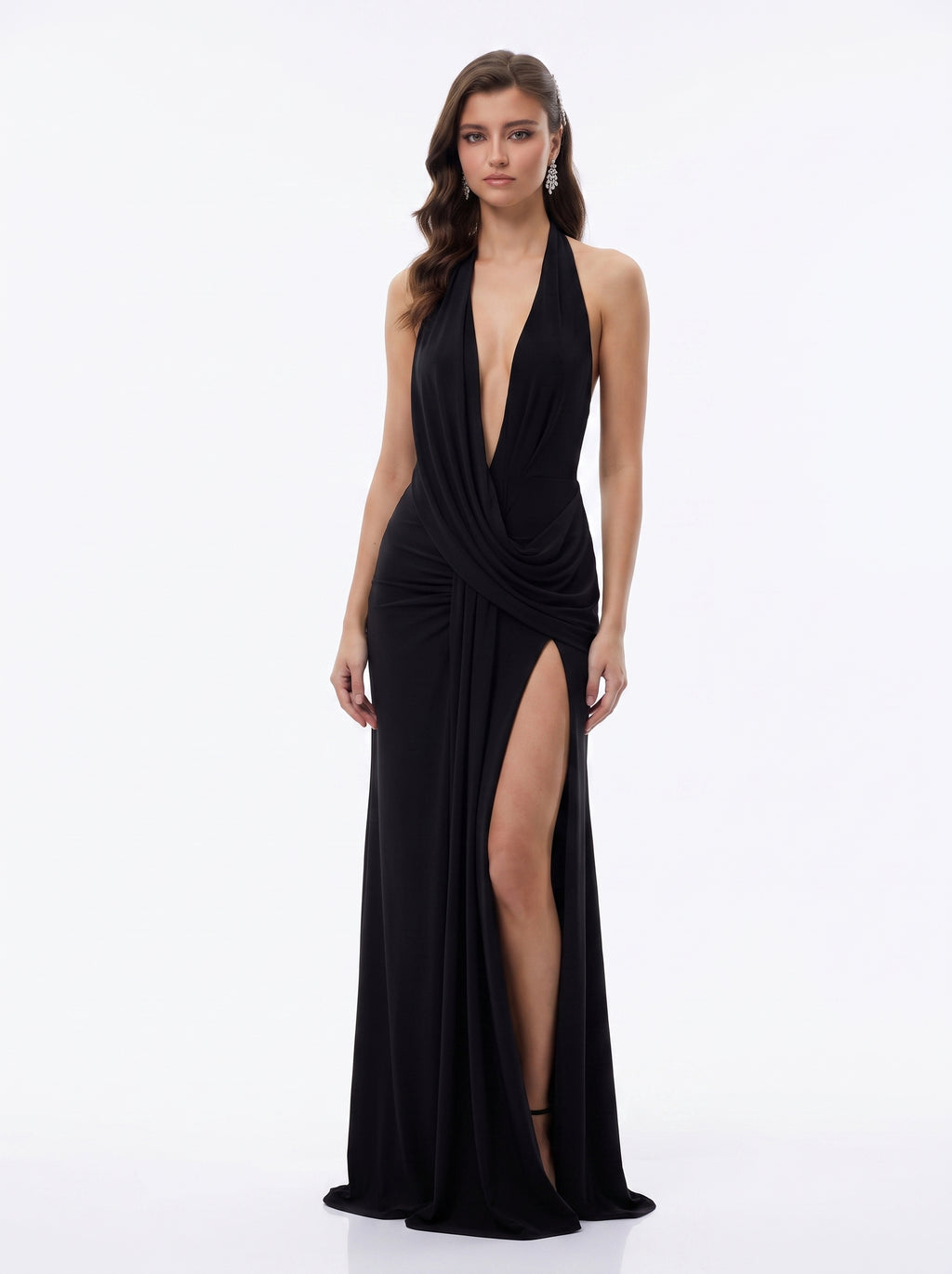 Prime Era Siren Draped Halter Maxi Dress - Black