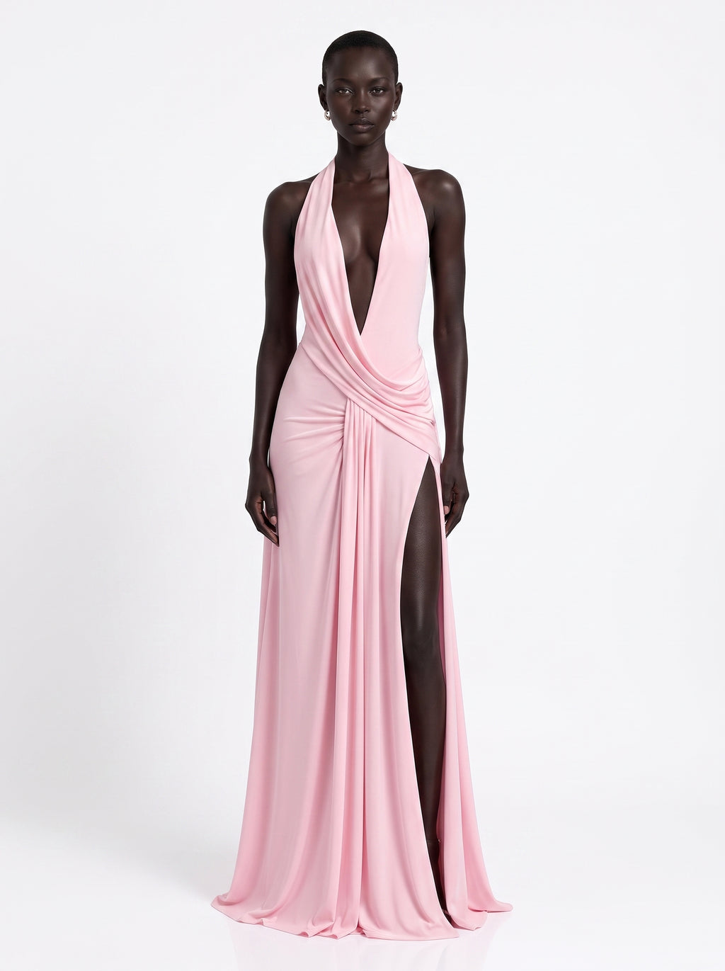 Prime Era Siren Draped Halter Maxi Dress - Pink