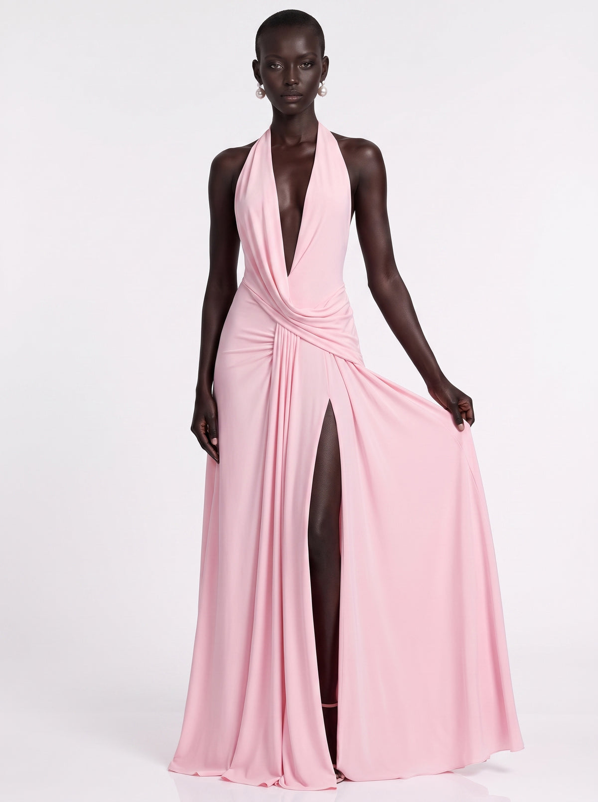 Prime Era Siren Draped Halter Maxi Dress - Pink