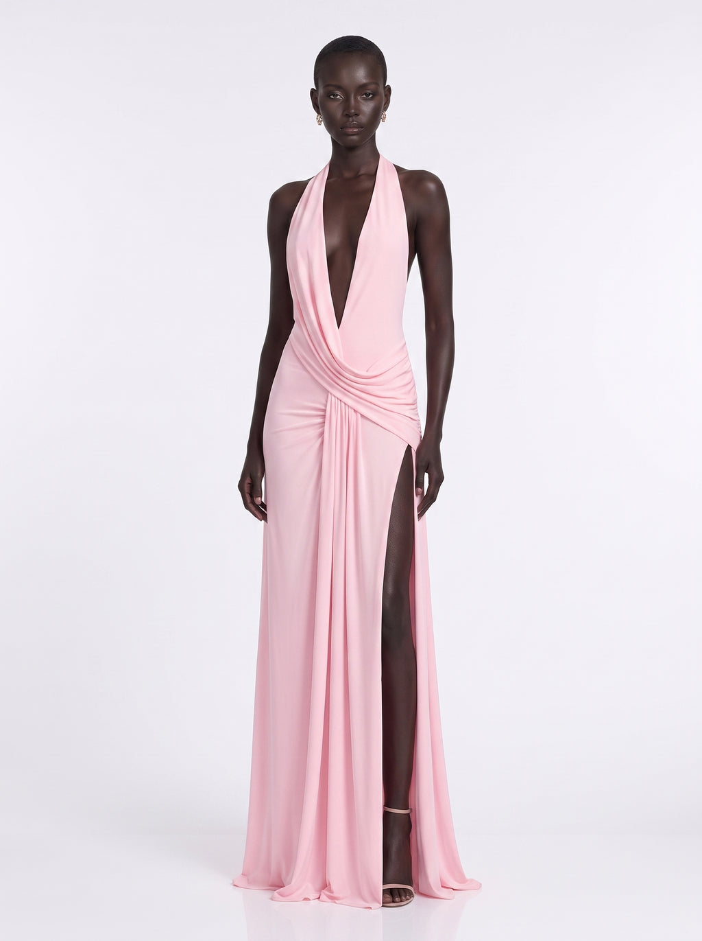 Prime Era Siren Draped Halter Maxi Dress - Pink