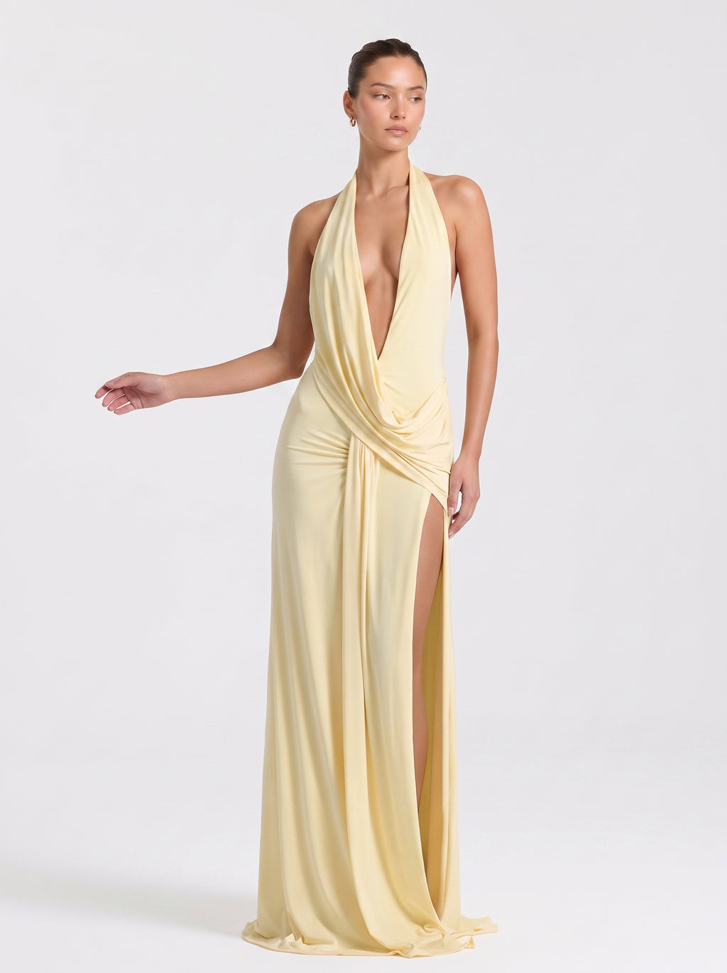 Prime Era Siren Draped Halter Maxi Dress - Yellow