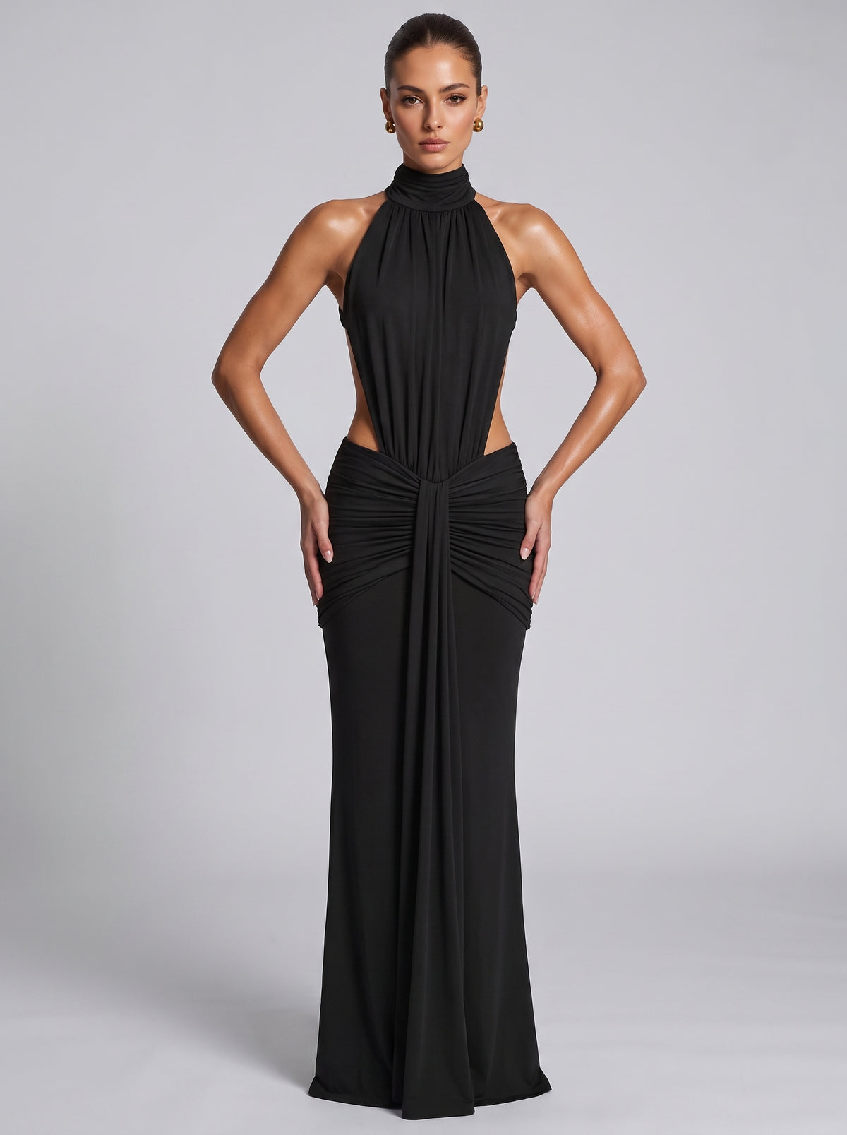 Prime Era Sienna Halter Open Back Gown - Black