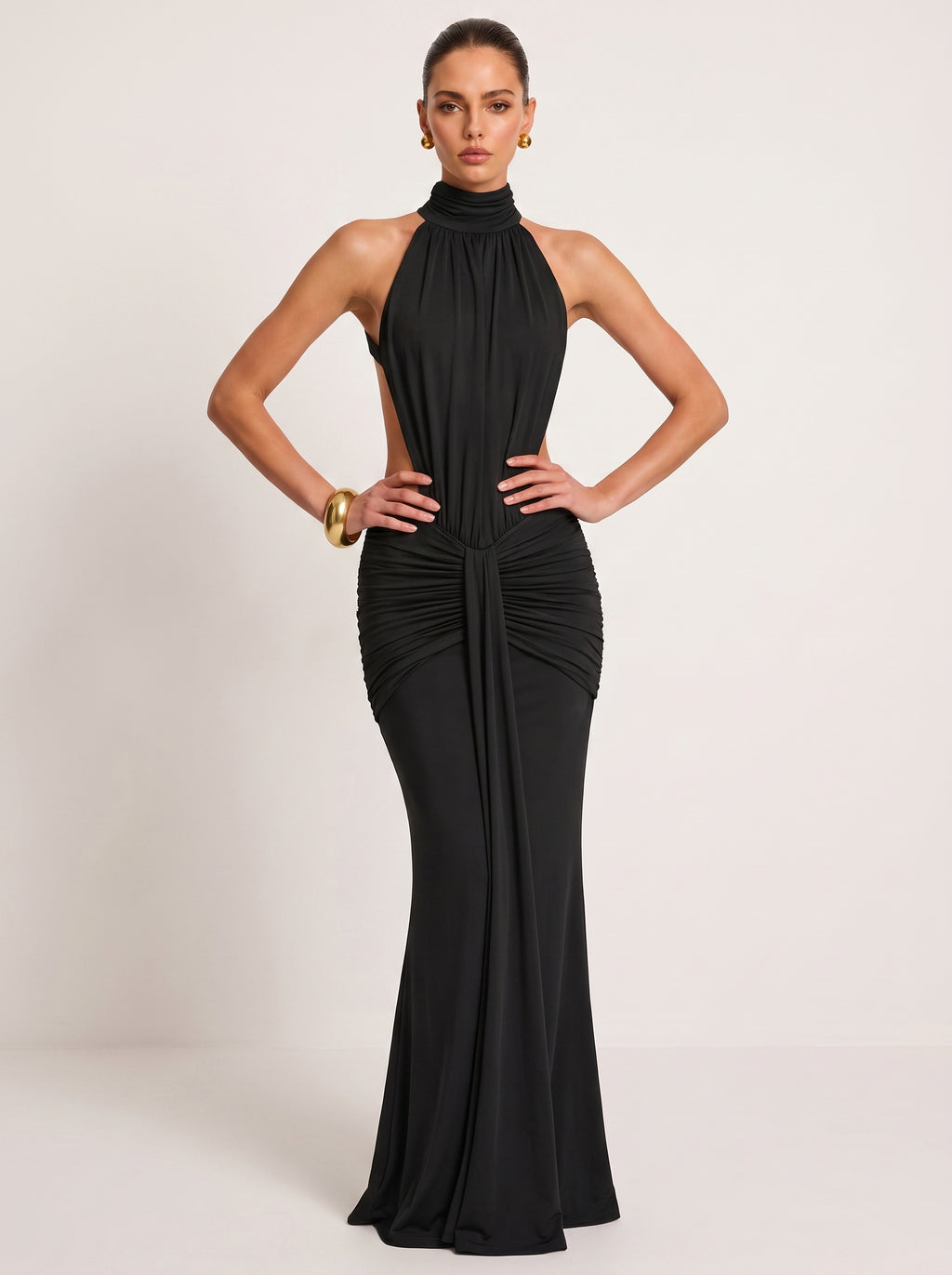 Prime Era Sienna Halter Open Back Gown - Black