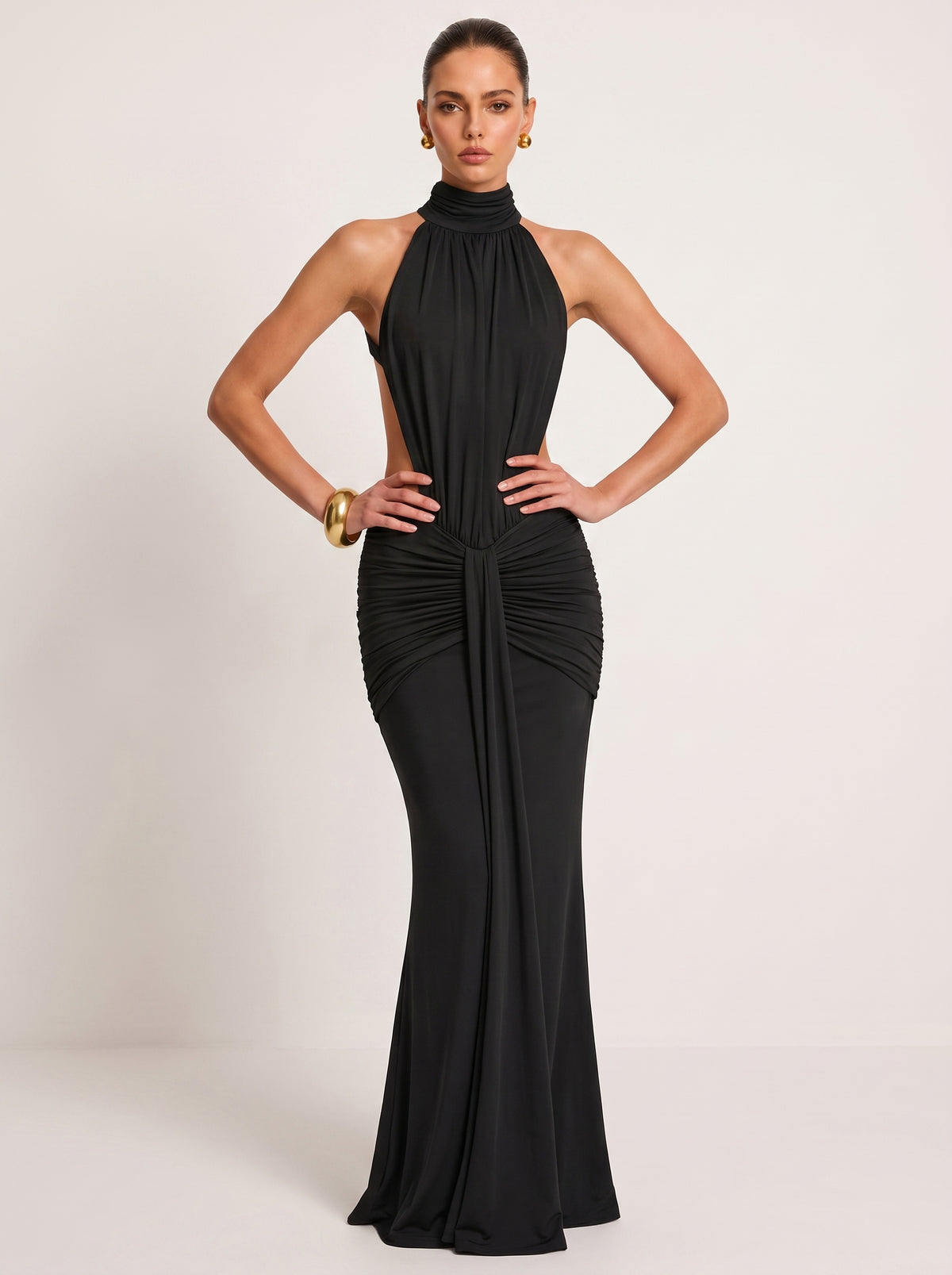 Prime Era Sienna Halter Open Back Gown - Black