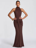 Prime Era Sienna Halter Open Back Gown - Brown
