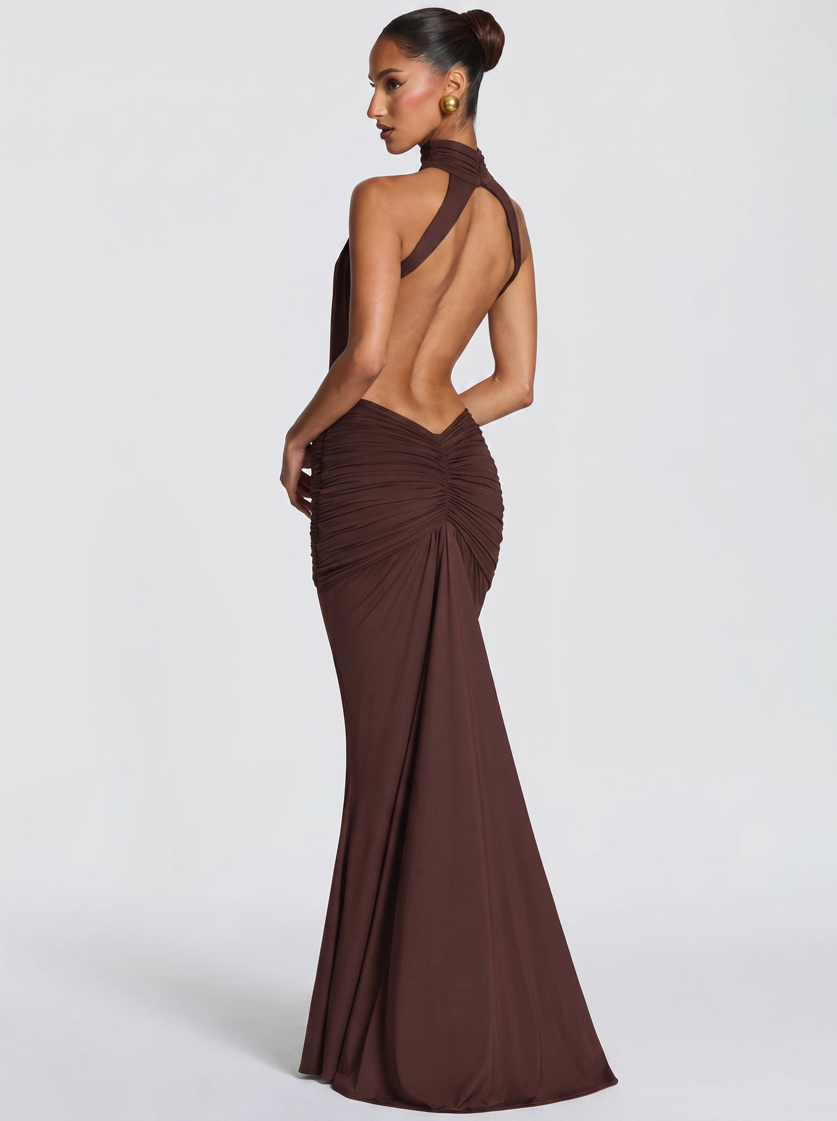 Prime Era Sienna Halter Open Back Gown - Brown