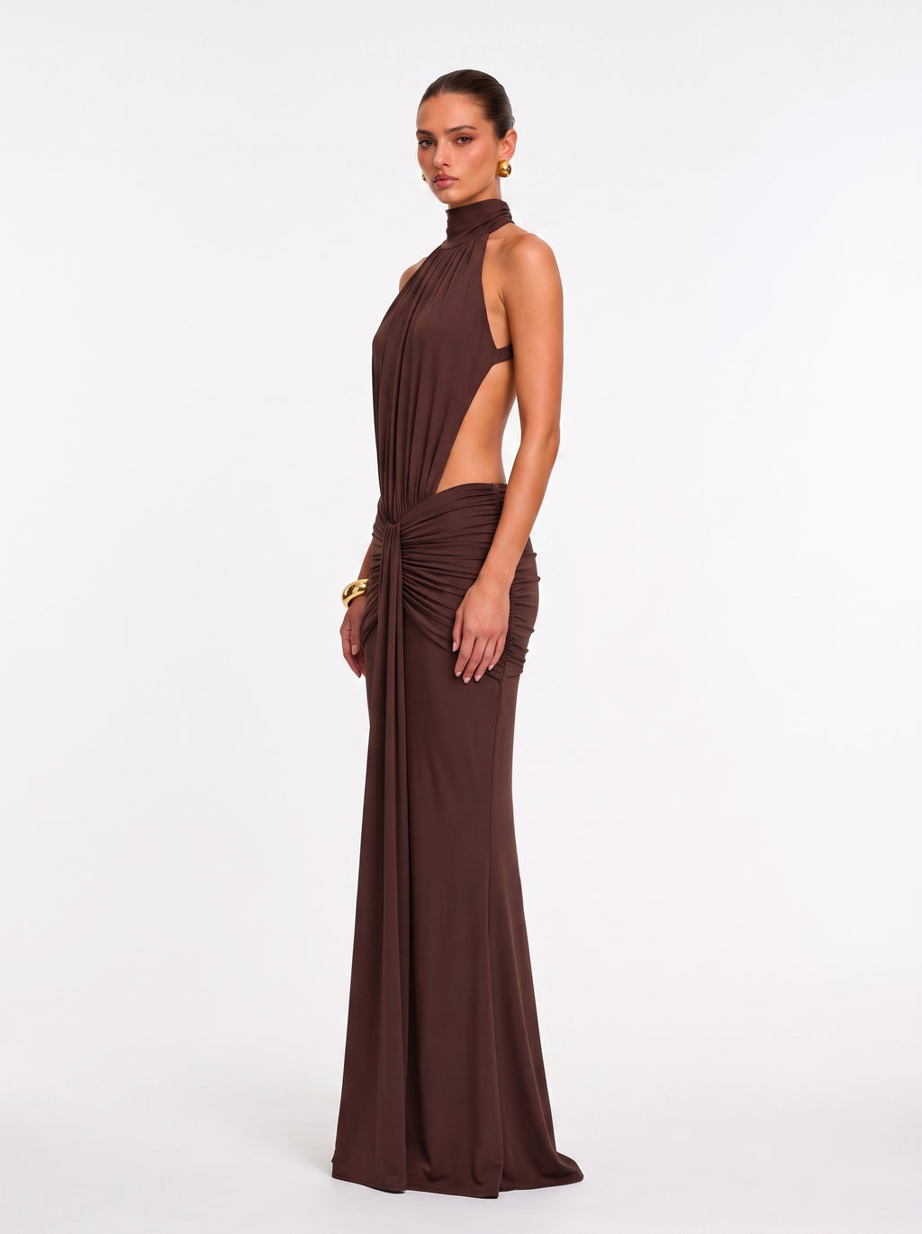 Prime Era Sienna Halter Open Back Gown - Brown
