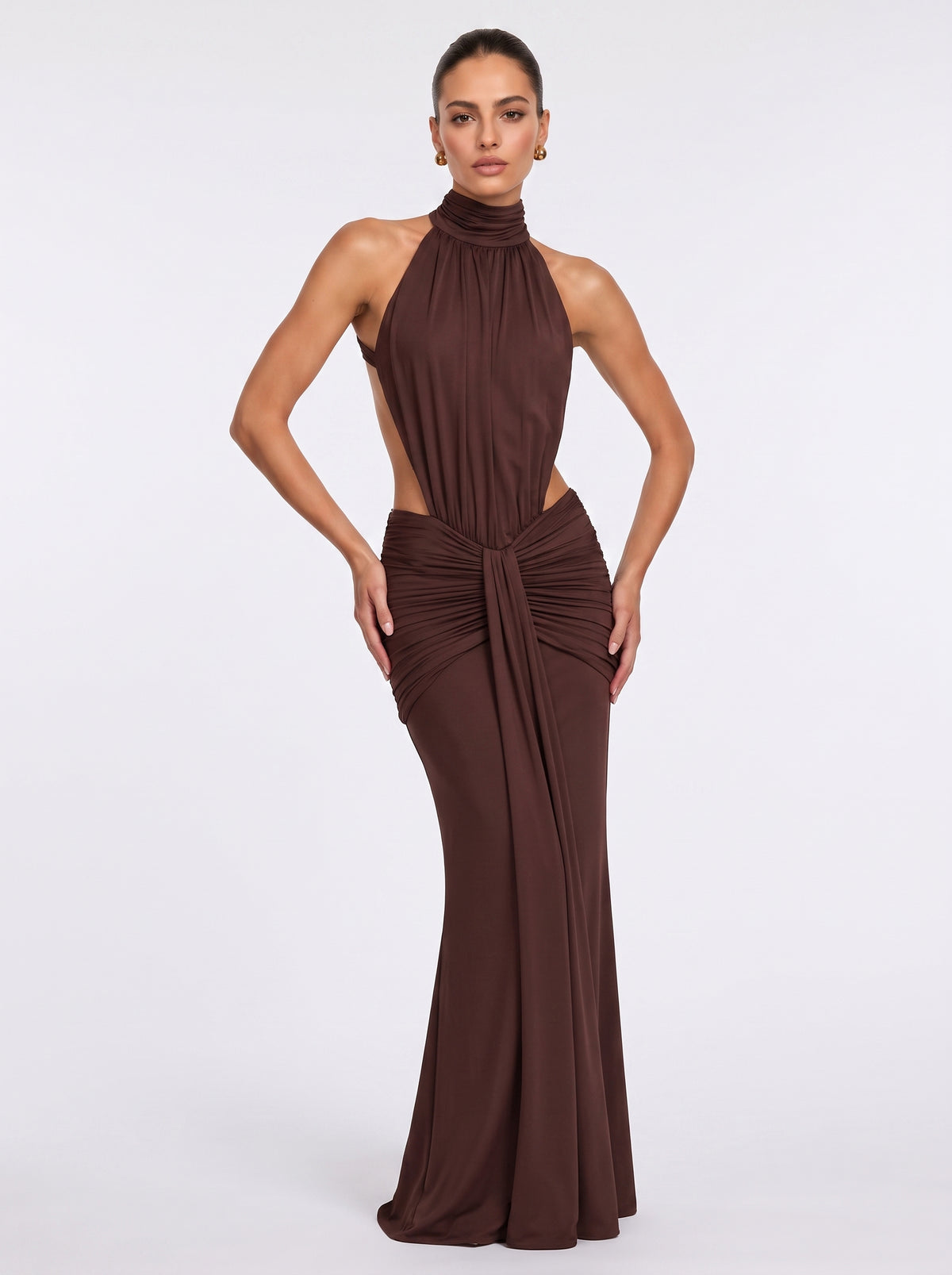 Prime Era Sienna Halter Open Back Gown - Brown