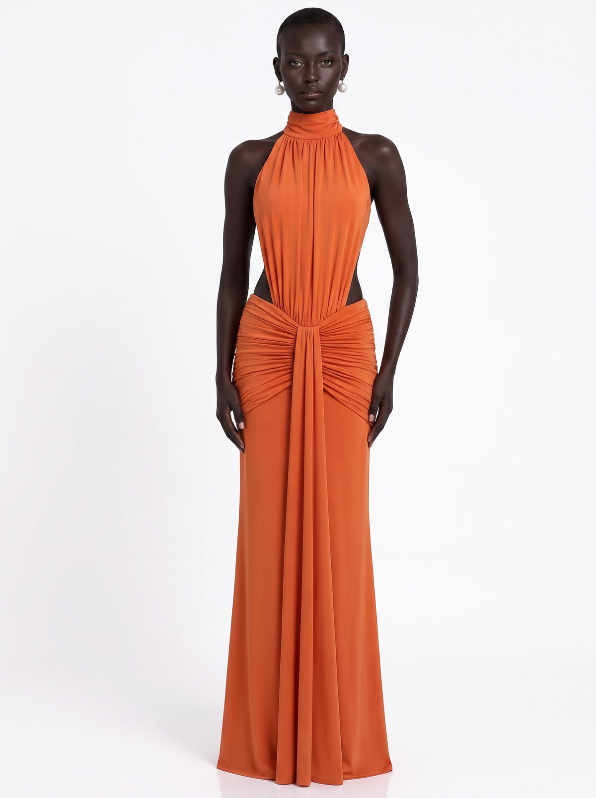 Prime Era Sienna Halter Open Back Gown - Orange
