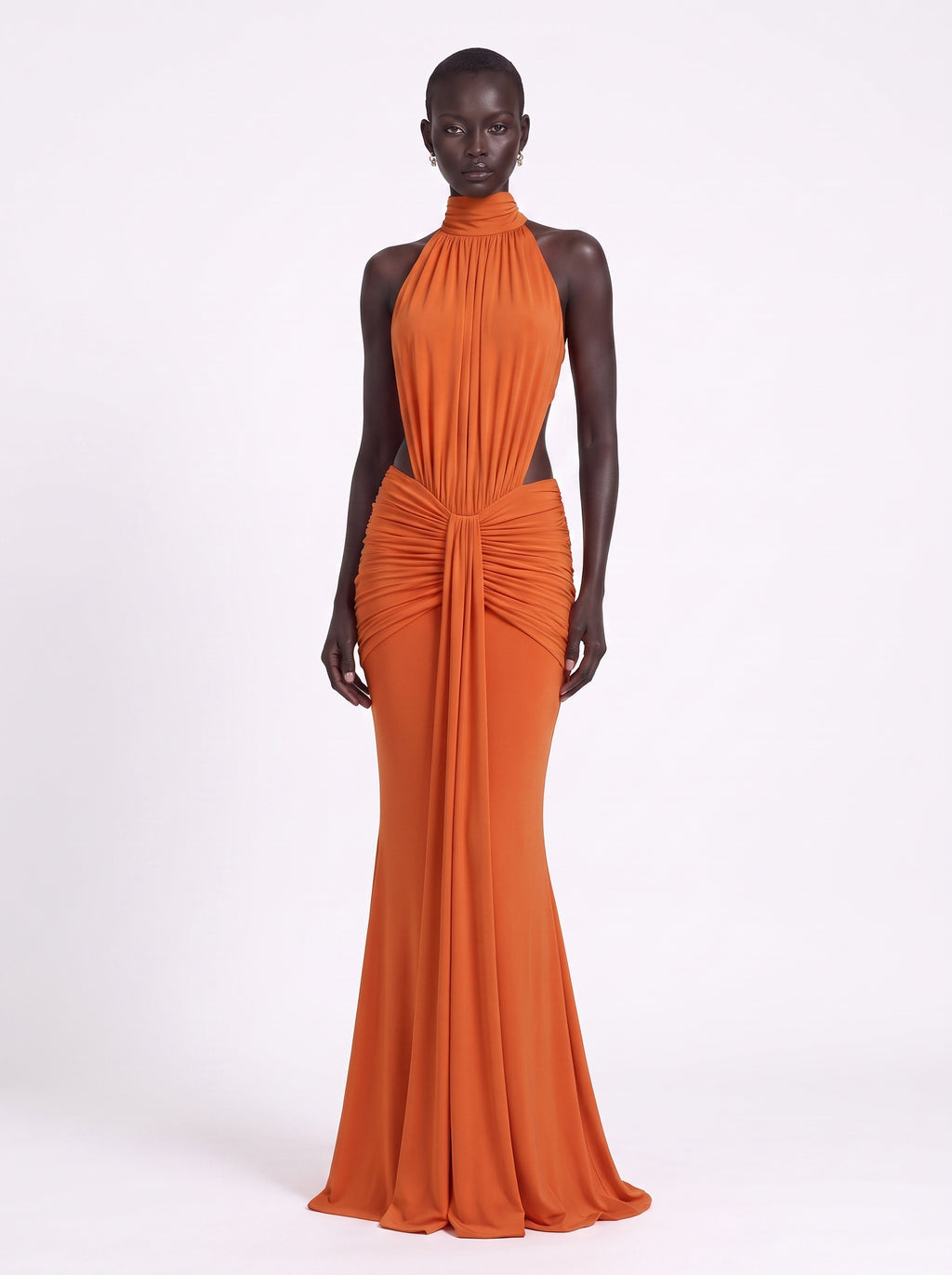Prime Era Sienna Halter Open Back Gown - Orange