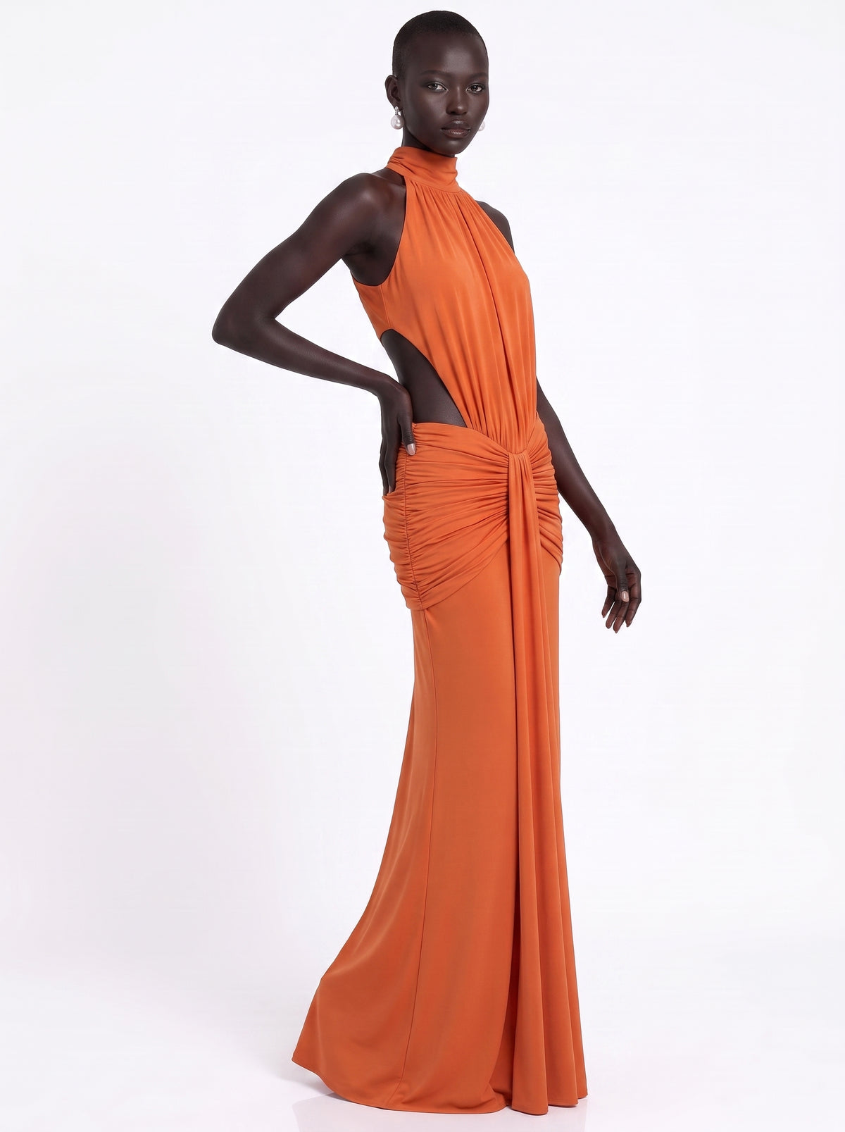 Prime Era Sienna Halter Open Back Gown - Orange